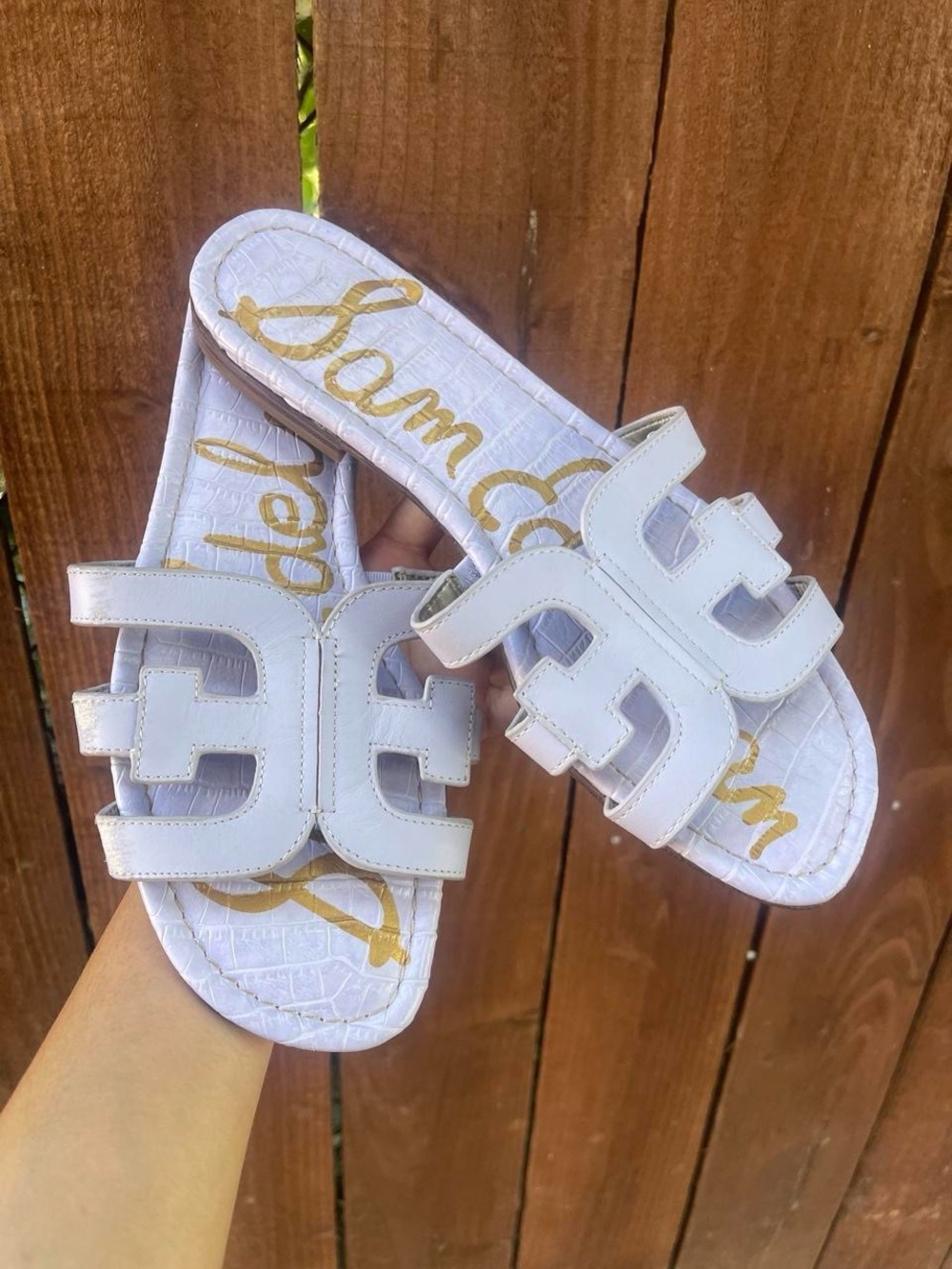 Sam Edelman Lilac Lavender Leather Bay Slide Crocodile Sandals Sz 9